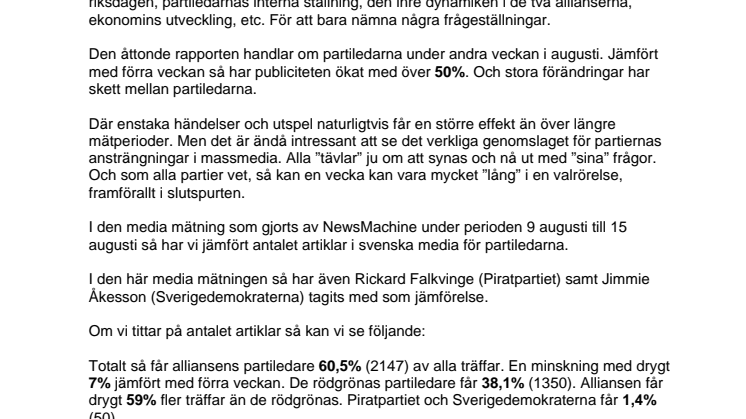 Valet 2010 – Partiledarna inför slutspurten, vecka 32