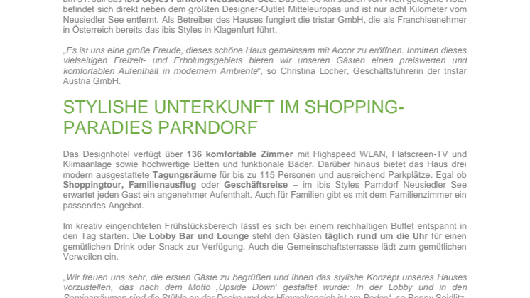Presseinformation Eröffnung ibis Styles Parndorf