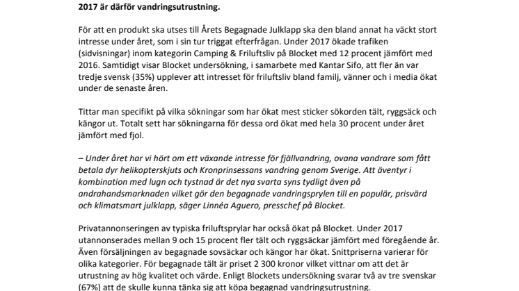 Årets Begagnade Julklapp 2017 är vandringsutrustning
