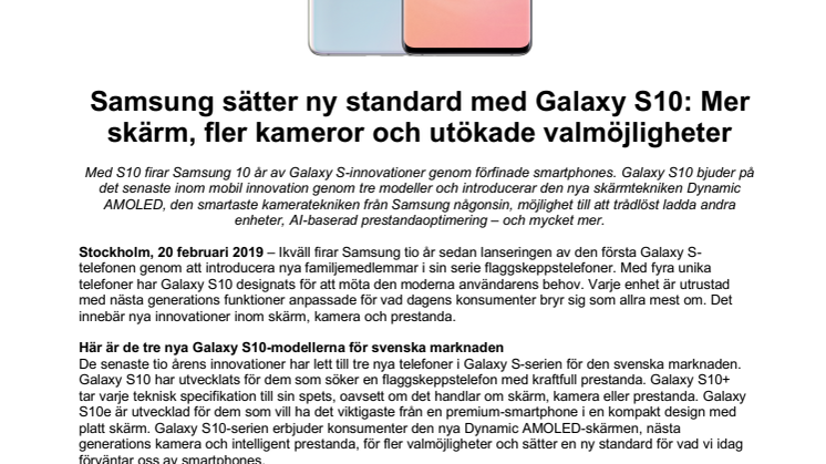 Samsung sätter ny standard med Galaxy S10: Mer skärm, fler kameror och utökade valmöjligheter