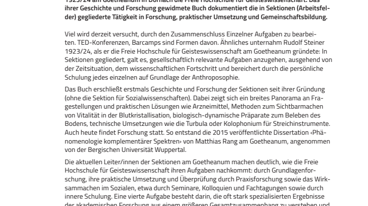Früher Think-Tank zum Lösen gesellschaftlicher Aufgaben. Buch erschließt Themen und Arbeitsweise  der Freien Hochschule für Geisteswissenschaft