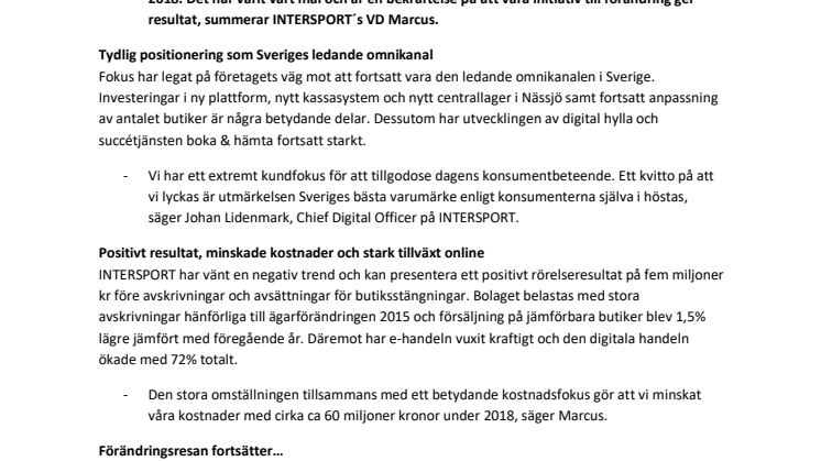 Stark utveckling & positivt resultat - "INTERSPORT vänder negativ trend!"