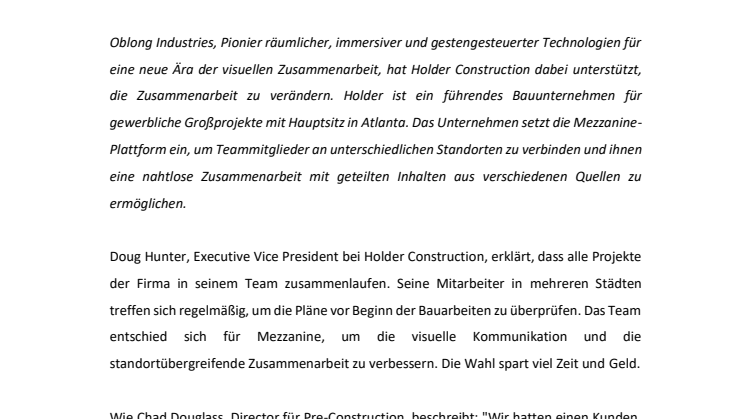 Mezzanine von Oblong Industries optimiert Arbeitsabläufe in der Bauvorbereitung