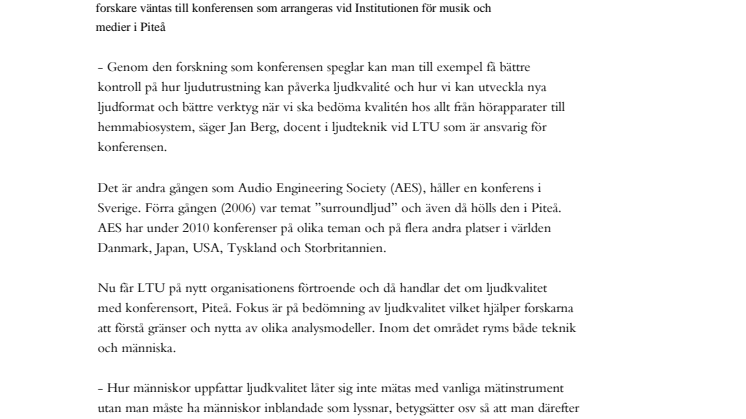 LTU i spetsen för internationell ljudkonferens