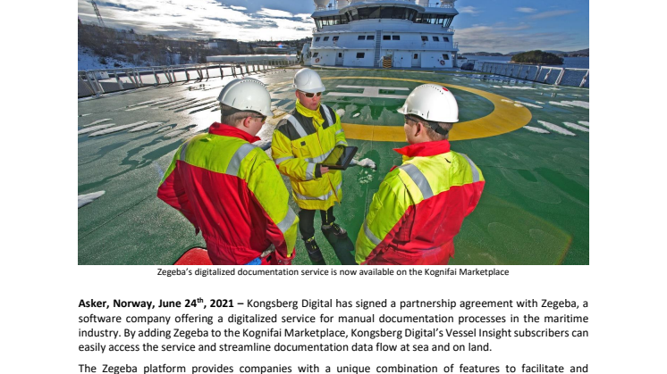 Kongsberg Digital adds Zegeba as a new partner to the Kognifai Marketplace