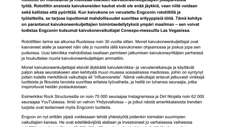 Engcon nostaa kaivukoneenkuljettajat korokkeelle Conexpossa – yritys ottaa mukaansa Las Vegasiin toimialan suurimpia vaikuttajia