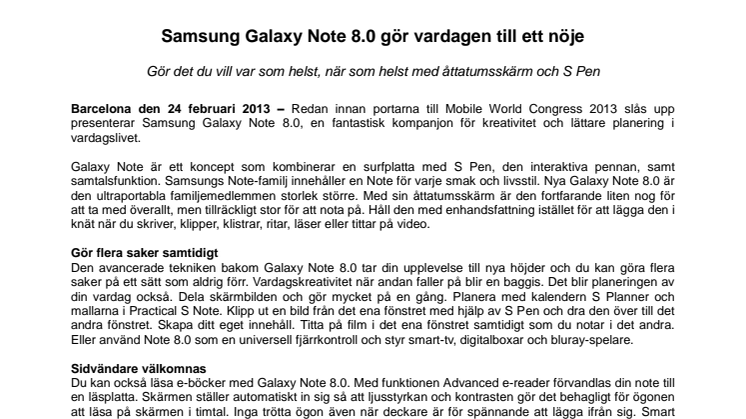 Samsung Galaxy Note 8.0 gör vardagen till ett nöje 