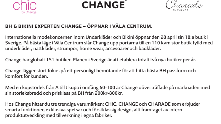 BH & BIKINI Experten Change – Öppnar i Väla Centrum