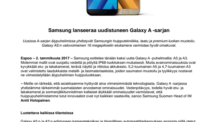 Samsung lanseeraa uudistuneen Galaxy A -sarjan