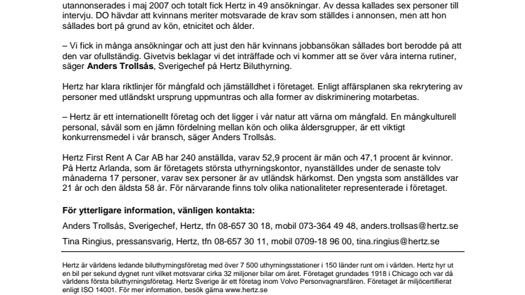 Klara riktlinjer på Hertz för mångfald och jämställdhet