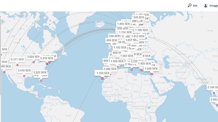 På Norwegians digitala linjekarta kan man välja destination efter temperatur