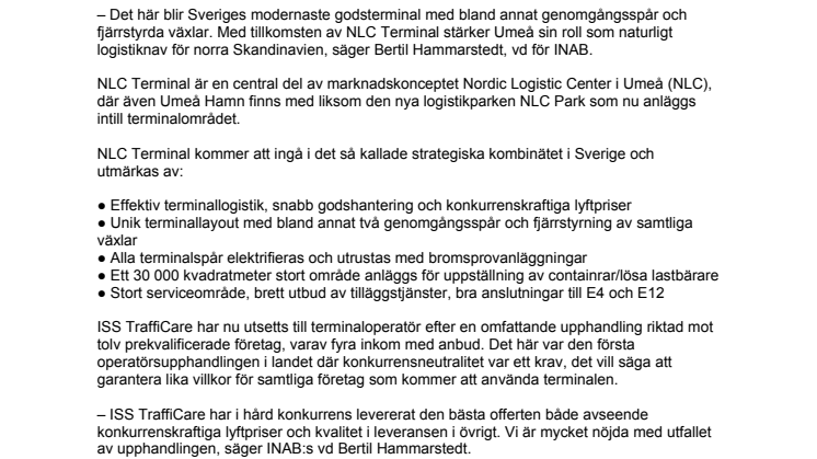 ISS TraffiCare blir operatör för Umeås nya godsterminal