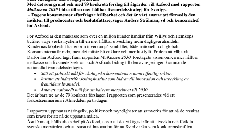 Matkassen 2030: 79 förslag till hållbar livsmedelsstrategi
