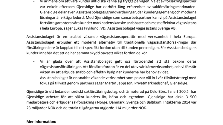 Assistansbolaget inleder strategiskt samarbete med Gjensidige
