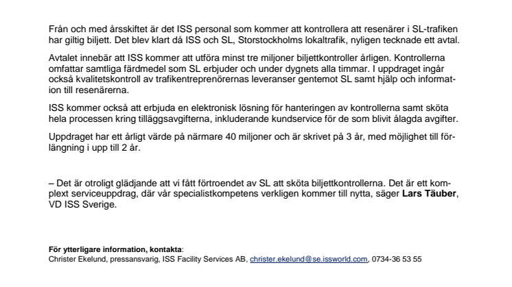 ISS tar hand om SL:s biljettkontroll