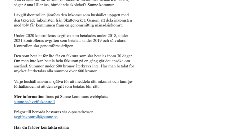 Alla ska betala rätt förskole- och fritidshemsavgift i Sunne