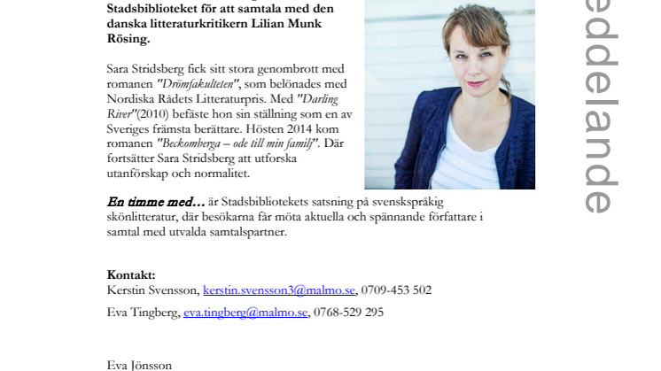 Stadsbiblioteket: En timme med Sara Stridsberg
