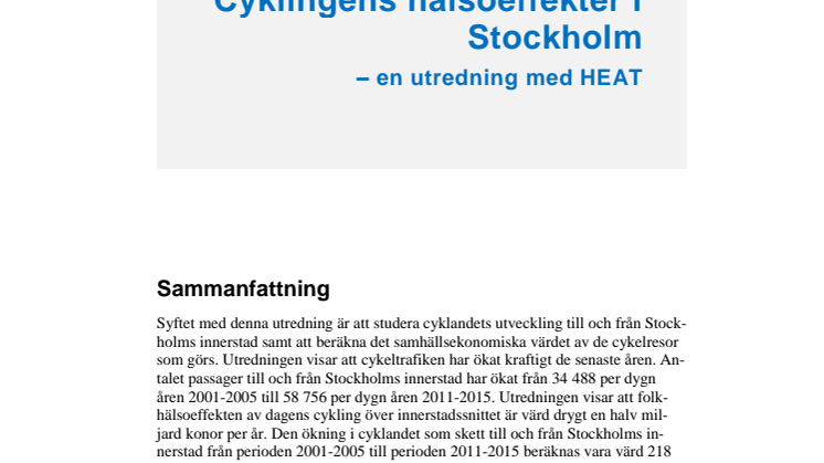 Cyklingens hälsoeffekter i Stockholm – en utredning med HEAT