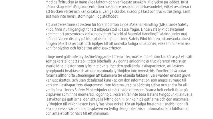 Linde Material Handling introducerar ett unikt system för förarstöd