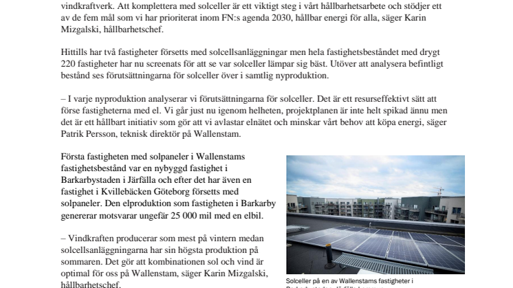Wallenstam satsar på solceller
