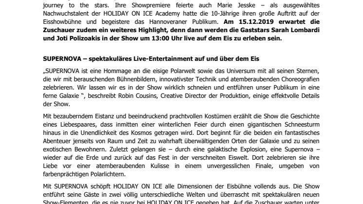 HOLIDAY ON ICE feiert erfolgreiche Premiere von SUPERNOVA in Hannover