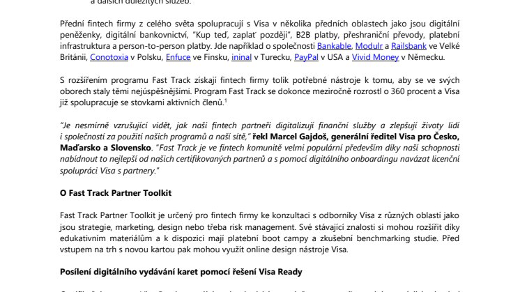 Visa v Evropě rozšiřuje svůj program Fast Track