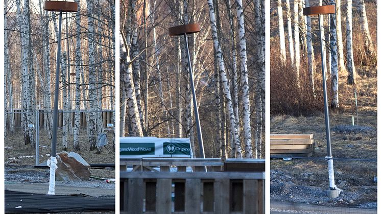 Redan innan Järva begravningsplats första etapp är klar börjar lyktstolpar luta hit och dit på grund av den instabila marken.