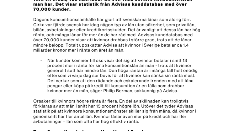 Konsumtionshetsen ger kvinnor högst ränta