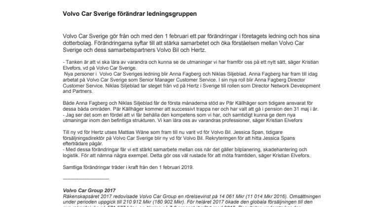 Volvo Car Sverige förändrar ledningsgruppen