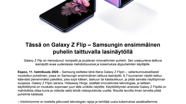 Tässä on Galaxy Z Flip – Samsungin ensimmäinen puhelin taittuvalla lasinäytöllä