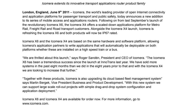 New Icomera X4 Router For Metro Rail and Road Applications  