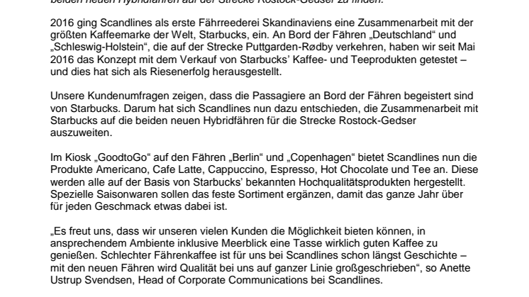 Starbucks steht bei den Kunden hoch im Kurs – auch auf den Scandlinesfähren zwischen Deutschland und Dänemark