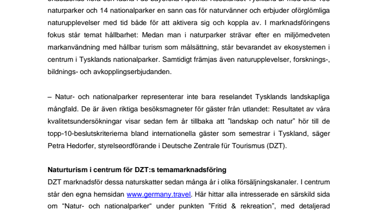 Natur- och nationalparker populära i reselandet Tyskland