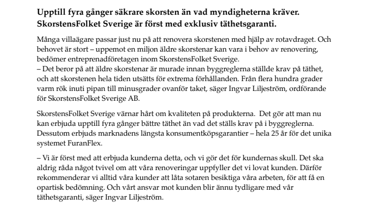 Ny garanti vid köp av skorstenshjälp  gör kunden till vinnare
