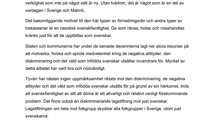 Utred svenskfientlighet i Malmö