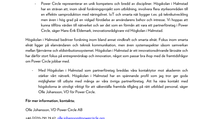 Högskolan i Halmstad nytt partnerföretag i Power Circle