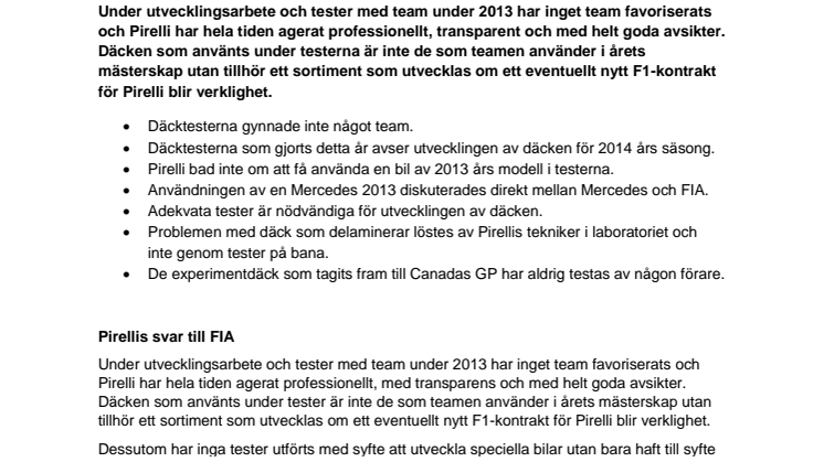Pirelli svarar FIA om däcktesterna: Inget team har favoriserats