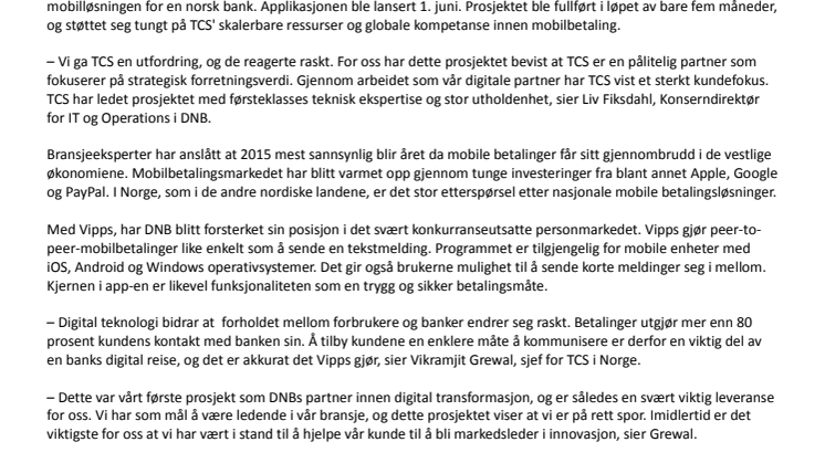 DNB og TCS har utviklet peer-to-peer betalingsapp for mobil