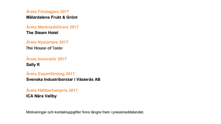 Vinnarna korades vid Västerås årliga näringslivsgala Guldstänk