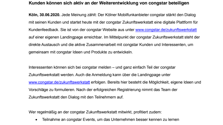 Jede Meinung zählt: congstar startet eigene „Zukunftswerkstatt“