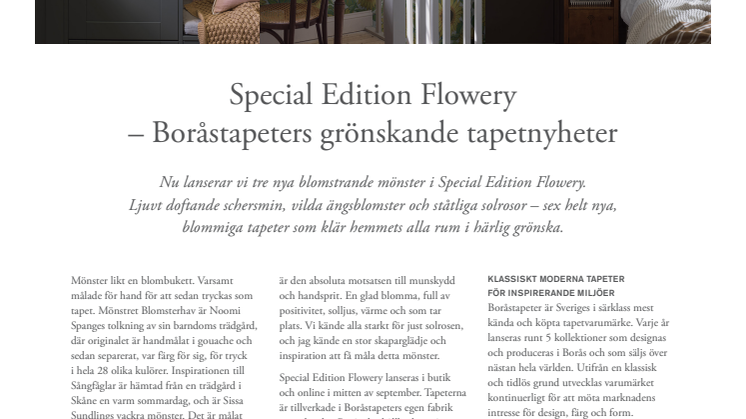 Special Edition Flowery – Boråstapeters grönskande tapetnyheter