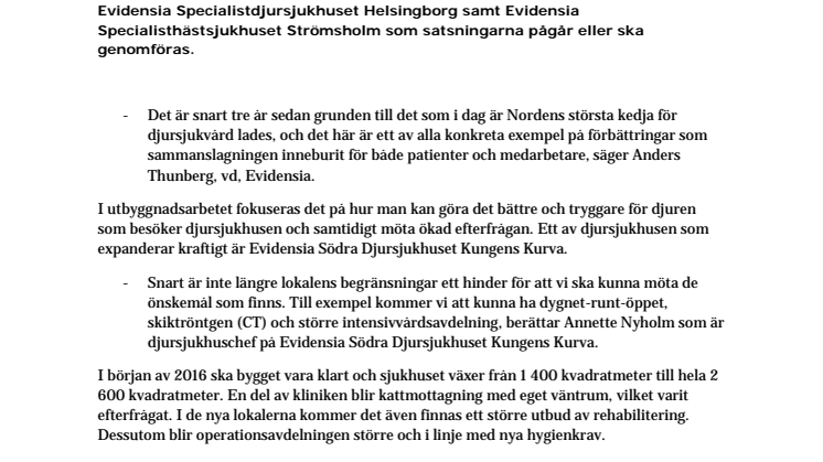 Byggboom inom Evidensia - Fem djursjukhus moderniseras och byggs ut