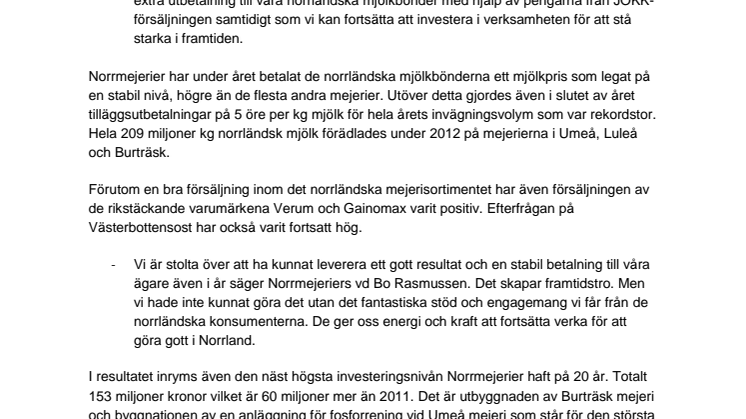 Gott resultat stärker Norrmejeriers framtidstro