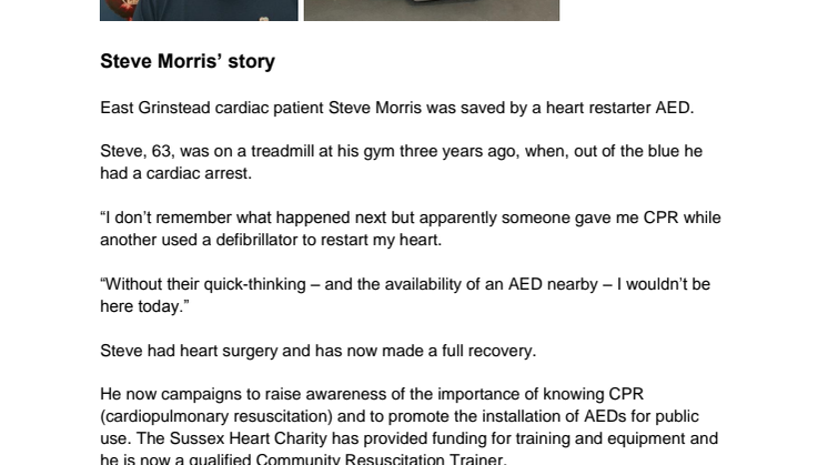 Steve Morris' story about how his life was saved by an AED heart restarter