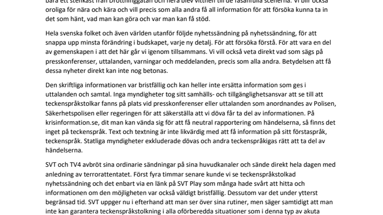 Allvarliga brister på information i kris drabbar döva och teckenspråkiga hårt!