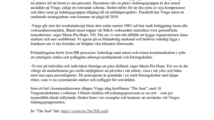 Vinge stärker styrelse och ledning