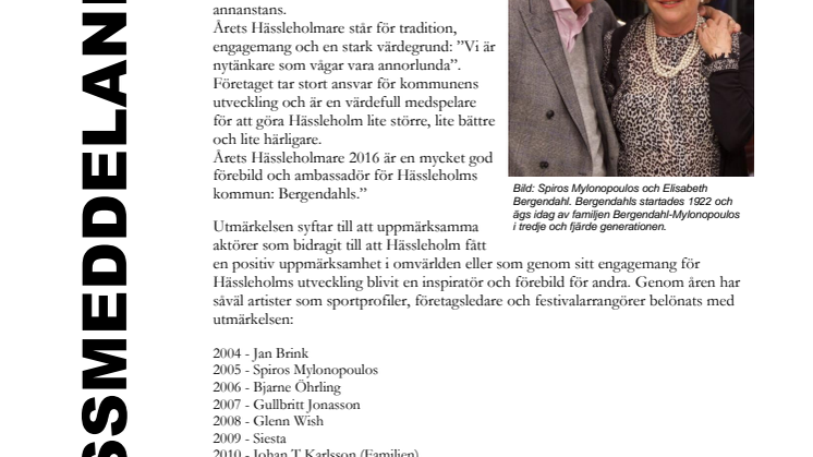 Årets Hässleholmare 2016: Bergendahls