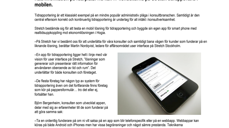 Konsulter tidrapporterar i smartphone