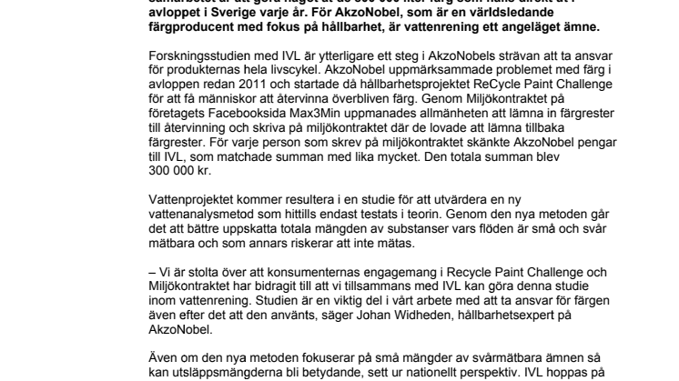 AkzoNobel firar Världsvattendagen 2013 - startar vattenreningsprojekt med Svenska Miljöinstitutet