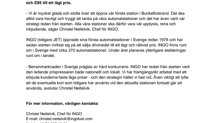 INGO öppnar automatstation i Bunkeflostrand